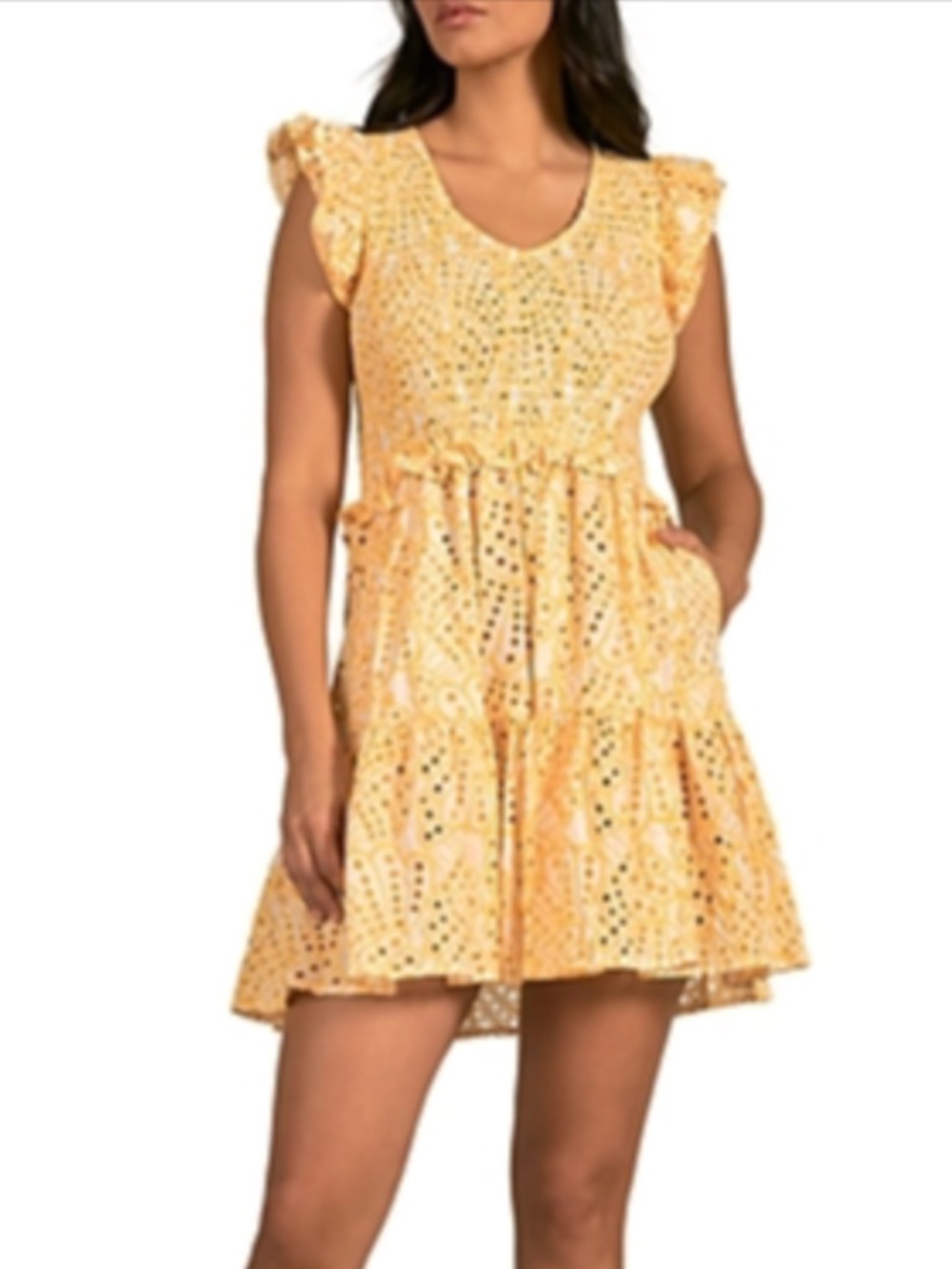 Elan  v neck Ruffle Sleeve Dress - S